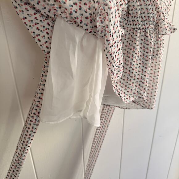 MAX STUDIO Sleeveless Ruffle Tie V Neck Lined Polka Dot Eclectic Business XL Top - Picture 4 of 7